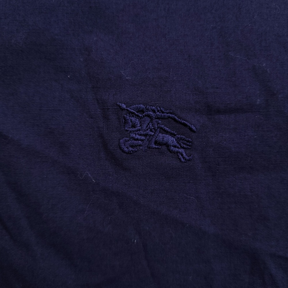 Burberry Button Up Shirt Mens Large Navy Blue Nova Check Flip Cuff Slim Fit - Picture 4 of 11